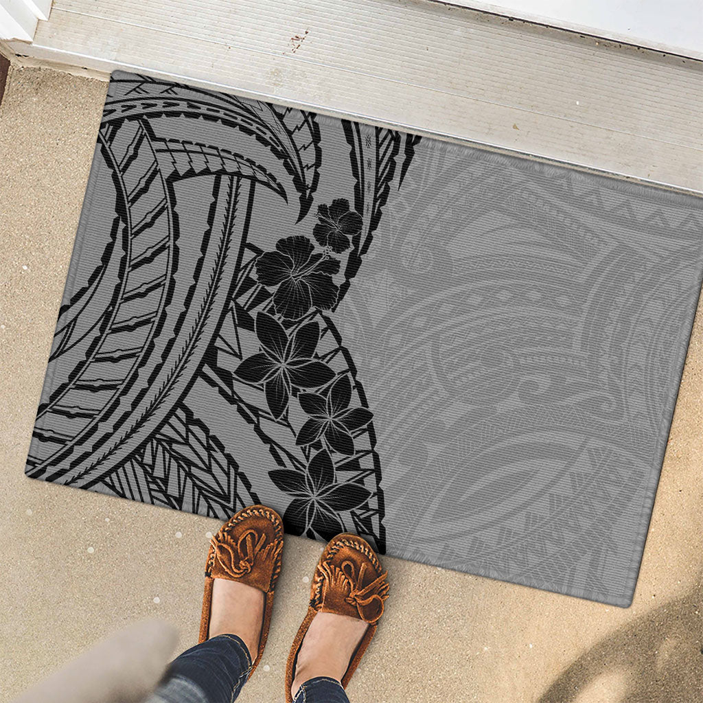 Black Gray Polynesia Tropical Flowers Rubber Doormat LT14 - Polynesian Pride