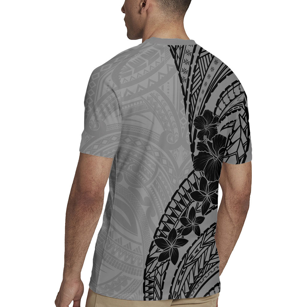 Black Gray Polynesia Tropical Flowers Rugby Jersey LT14 - Polynesian Pride