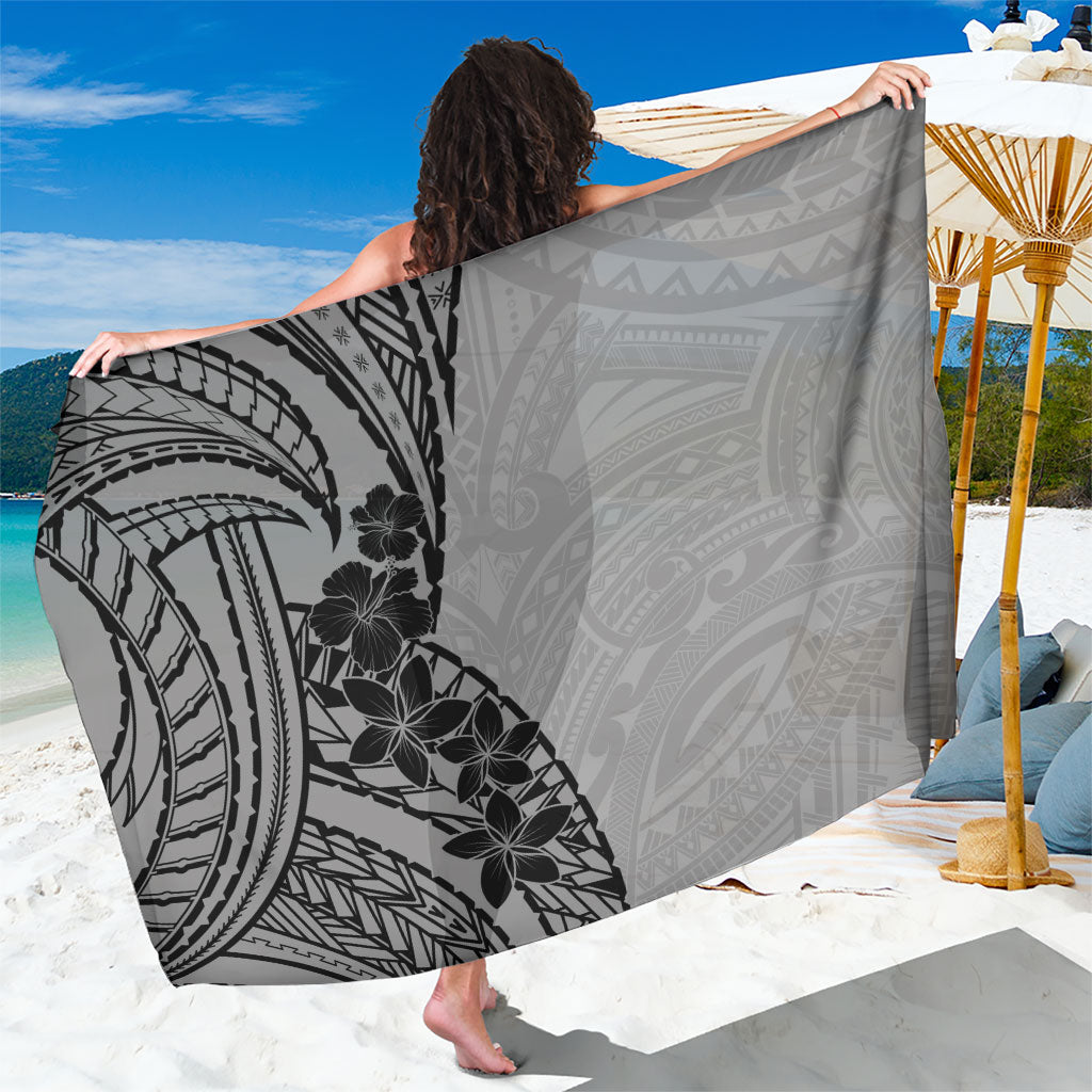 Black Gray Polynesia Tropical Flowers Sarong