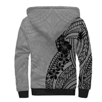 Black Gray Polynesia Tropical Flowers Sherpa Hoodie