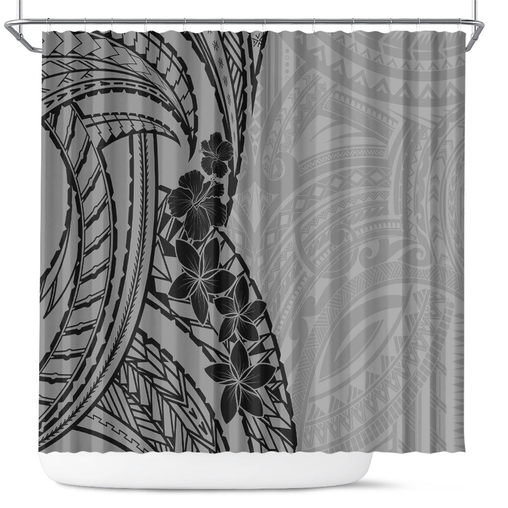 Black Gray Polynesia Tropical Flowers Shower Curtain LT14 Gray - Polynesian Pride