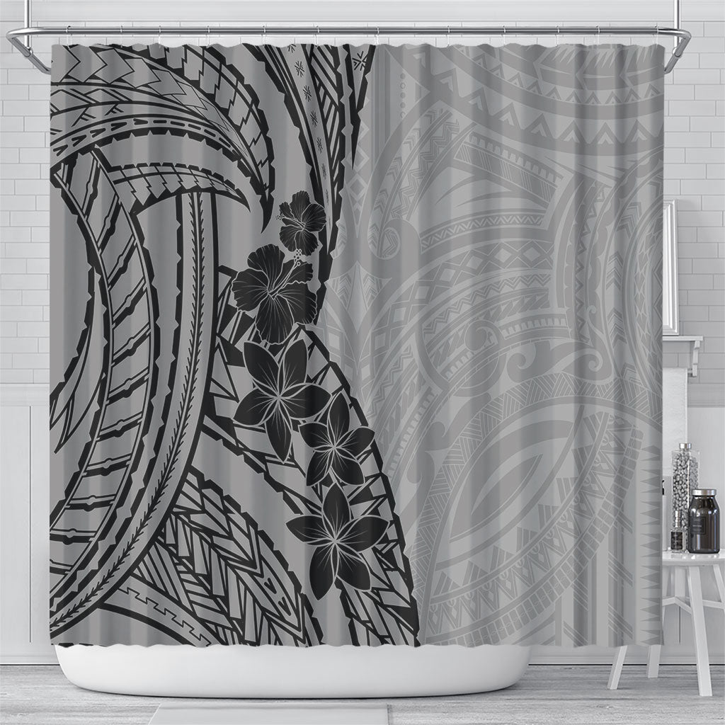Black Gray Polynesia Tropical Flowers Shower Curtain LT14 - Polynesian Pride