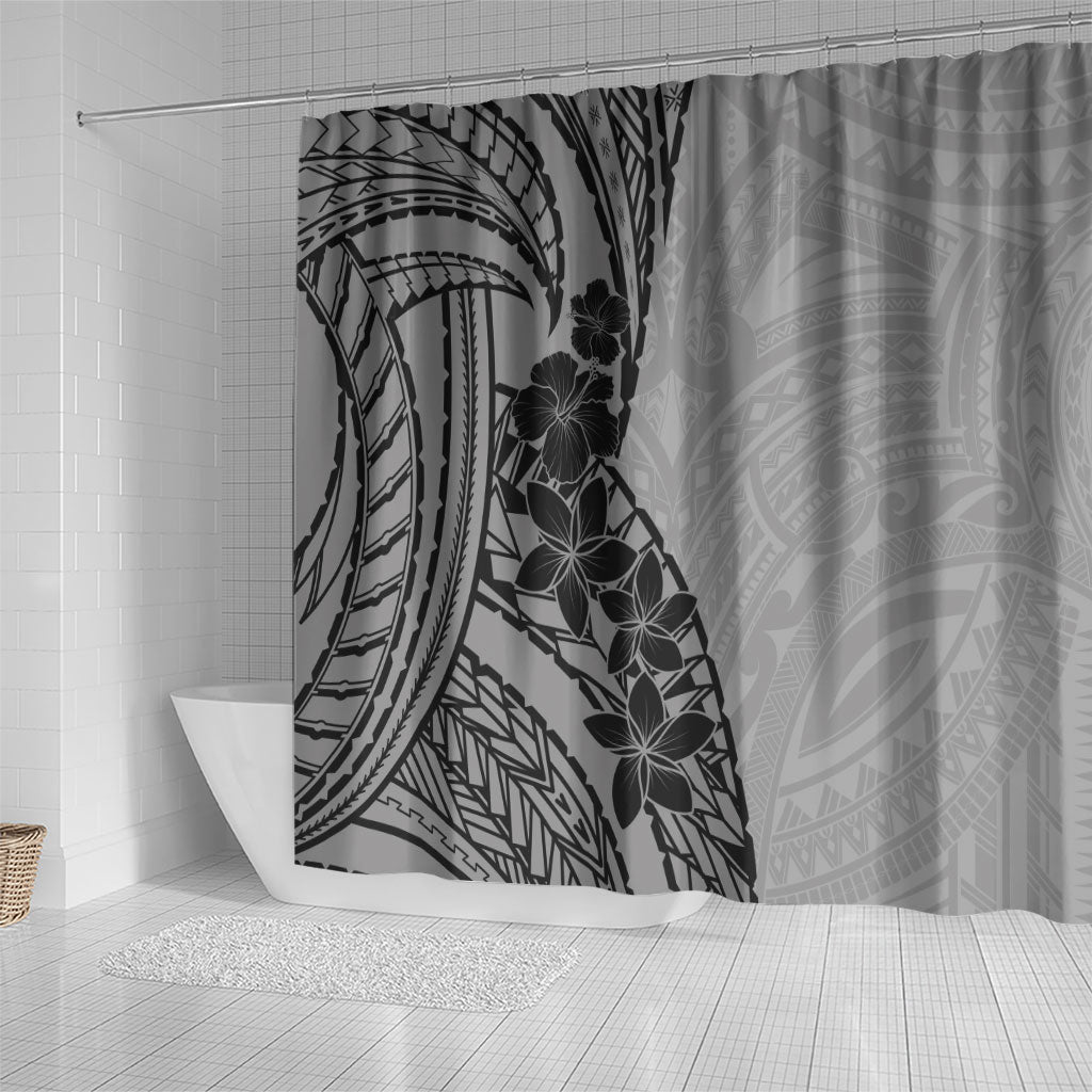 Black Gray Polynesia Tropical Flowers Shower Curtain LT14 - Polynesian Pride