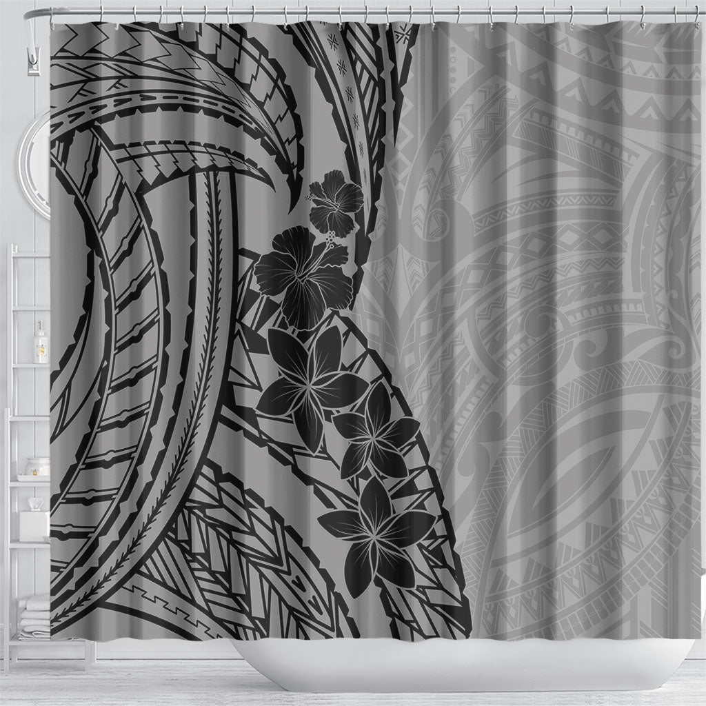 Black Gray Polynesia Tropical Flowers Shower Curtain LT14 - Polynesian Pride