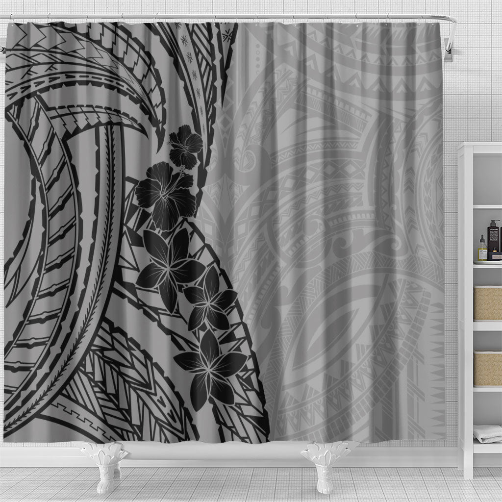 Black Gray Polynesia Tropical Flowers Shower Curtain LT14 - Polynesian Pride
