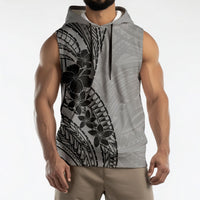 Black Gray Polynesia Tropical Flowers Sleeveless Hoodie LT14 - Polynesian Pride