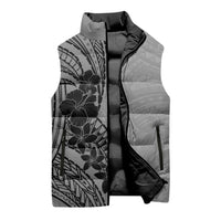 Black Gray Polynesia Tropical Flowers Sleeveless Puffer Jacket LT14 - Polynesian Pride