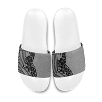 Black Gray Polynesia Tropical Flowers Slide Sandals