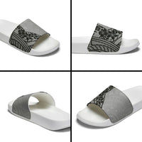 Black Gray Polynesia Tropical Flowers Slide Sandals