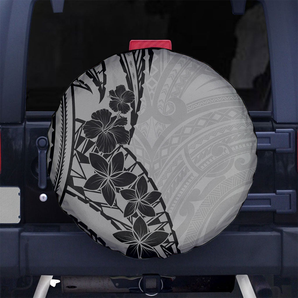 Black Gray Polynesia Tropical Flowers Spare Tire Cover LT14 No hole Gray - Polynesian Pride