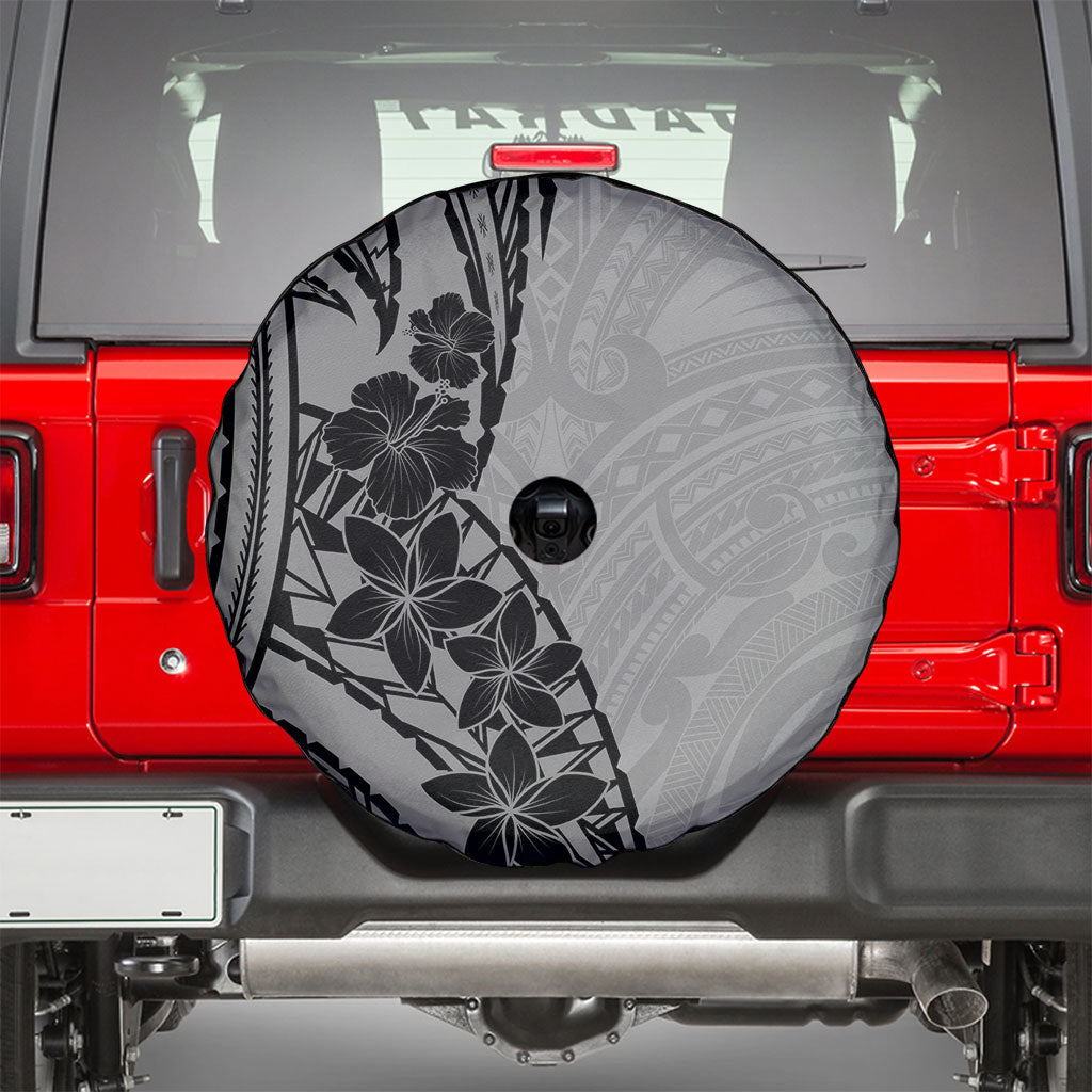 Black Gray Polynesia Tropical Flowers Spare Tire Cover LT14 - Polynesian Pride