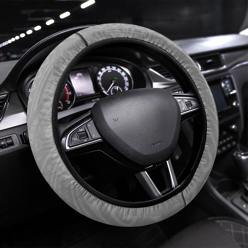 Black Gray Polynesia Tropical Flowers Steering Wheel Cover LT14 Universal Fit Gray - Polynesian Pride