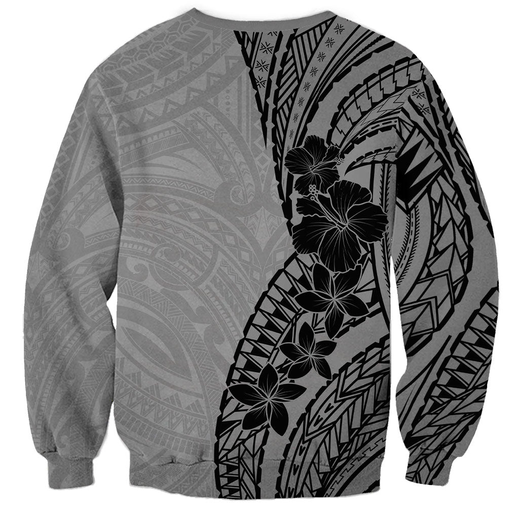 Black Gray Polynesia Tropical Flowers Sweatshirt