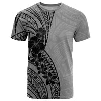 Black Gray Polynesia Tropical Flowers T Shirt