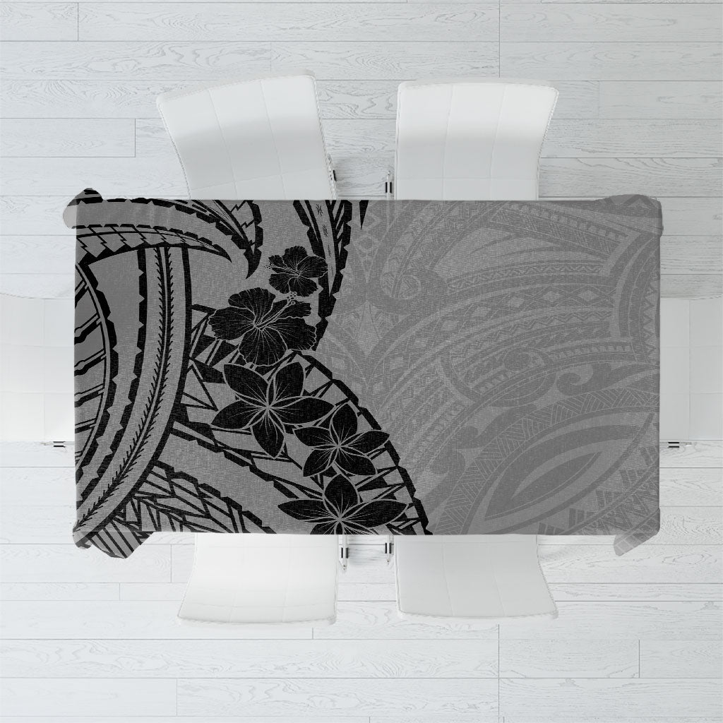 Black Gray Polynesia Tropical Flowers Tablecloth