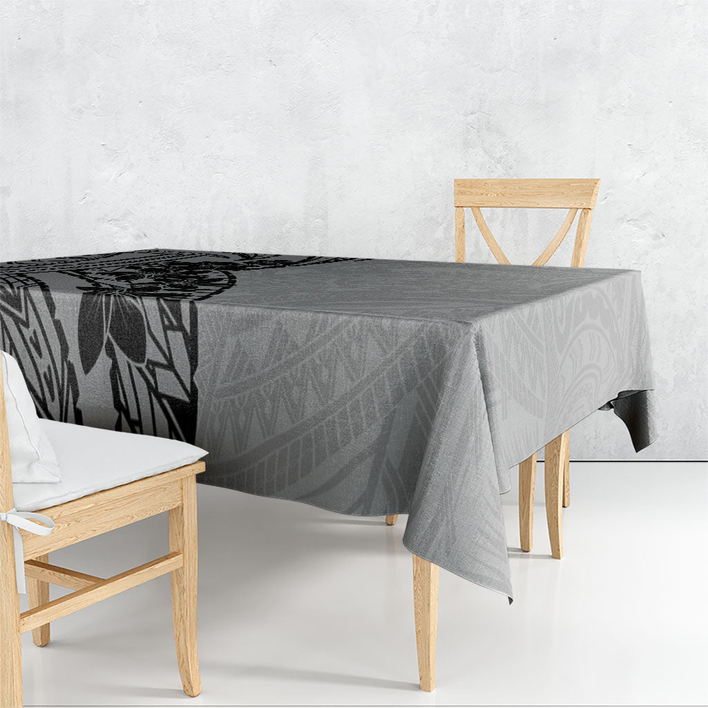 Black Gray Polynesia Tropical Flowers Tablecloth