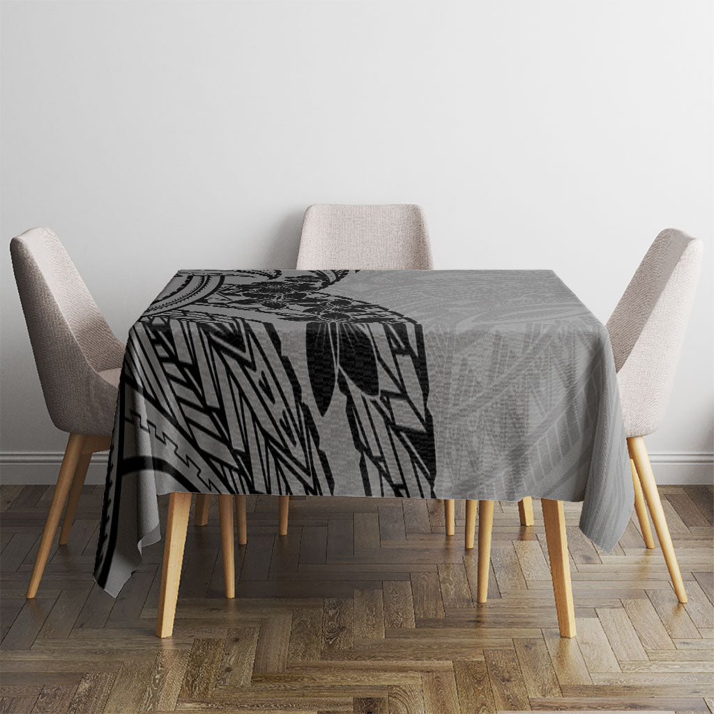 Black Gray Polynesia Tropical Flowers Tablecloth