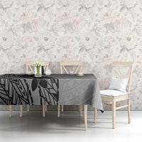 Black Gray Polynesia Tropical Flowers Tablecloth