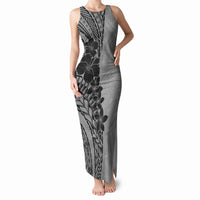 Black Gray Polynesia Tropical Flowers Tank Maxi Dress LT14 Women Gray - Polynesian Pride