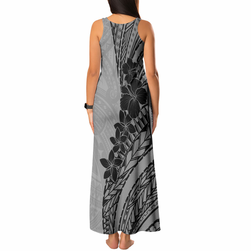Black Gray Polynesia Tropical Flowers Tank Maxi Dress LT14 - Polynesian Pride