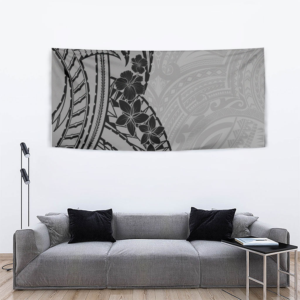 Black Gray Polynesia Tropical Flowers Tapestry LT14 - Polynesian Pride