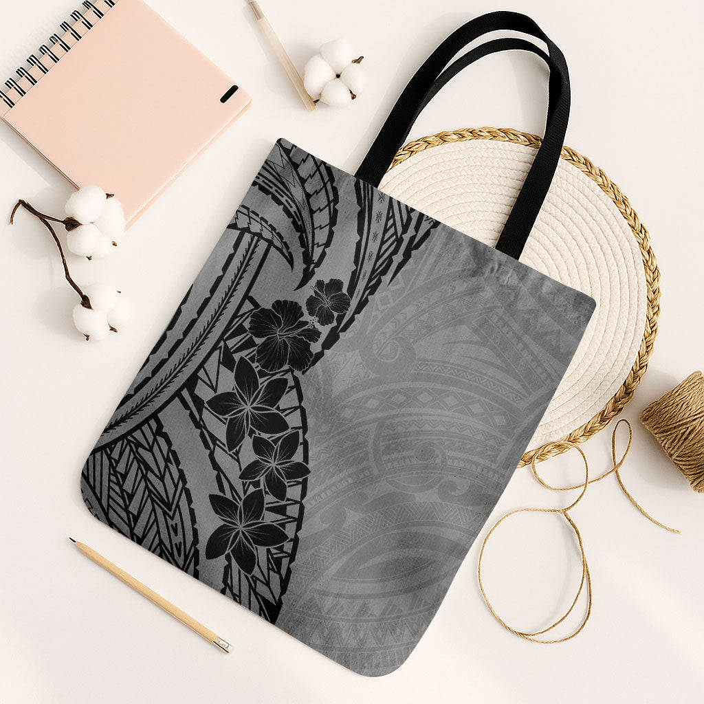 Black Gray Polynesia Tropical Flowers Tote Bag LT14 Black Strap One Size Gray - Polynesian Pride