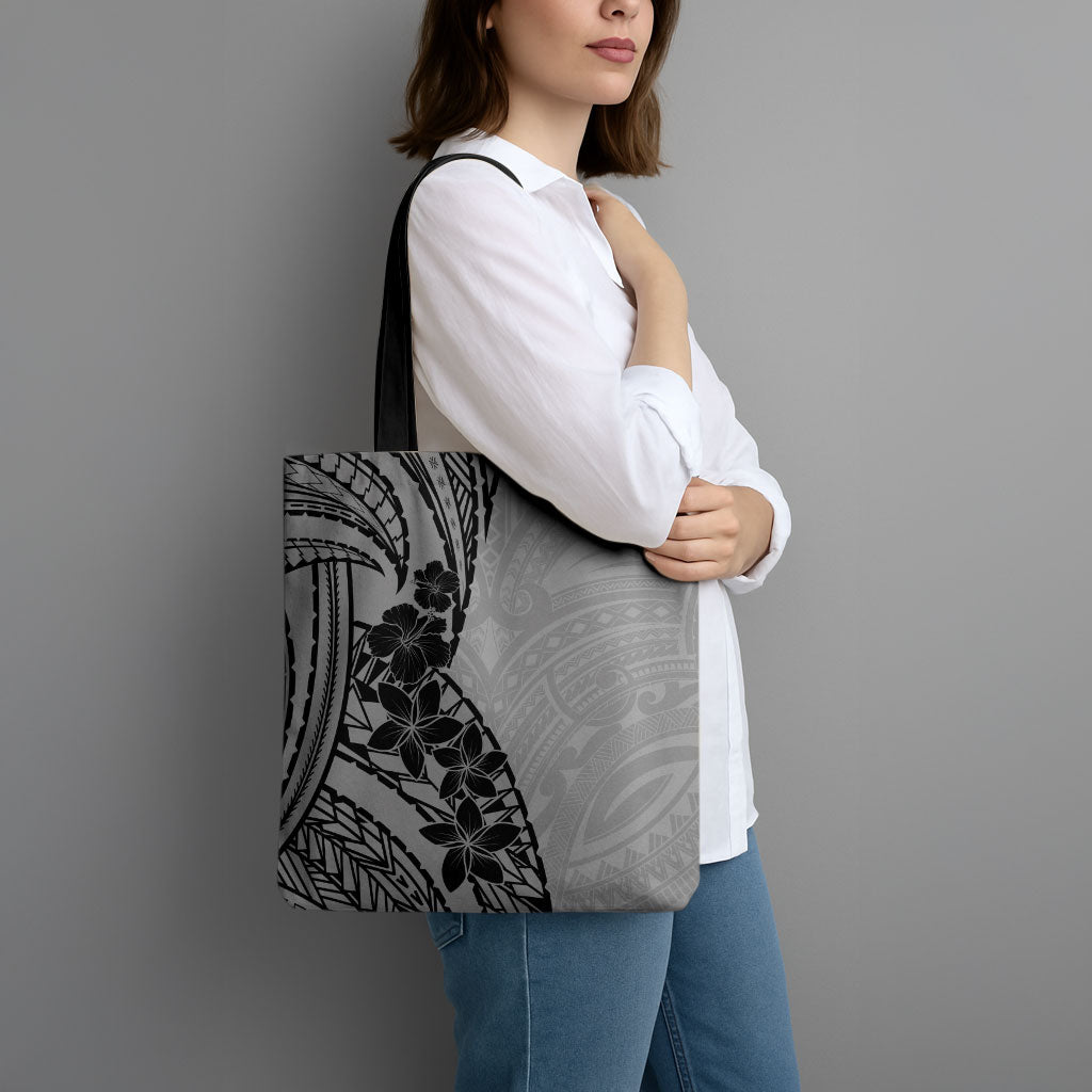 Black Gray Polynesia Tropical Flowers Tote Bag LT14 - Polynesian Pride