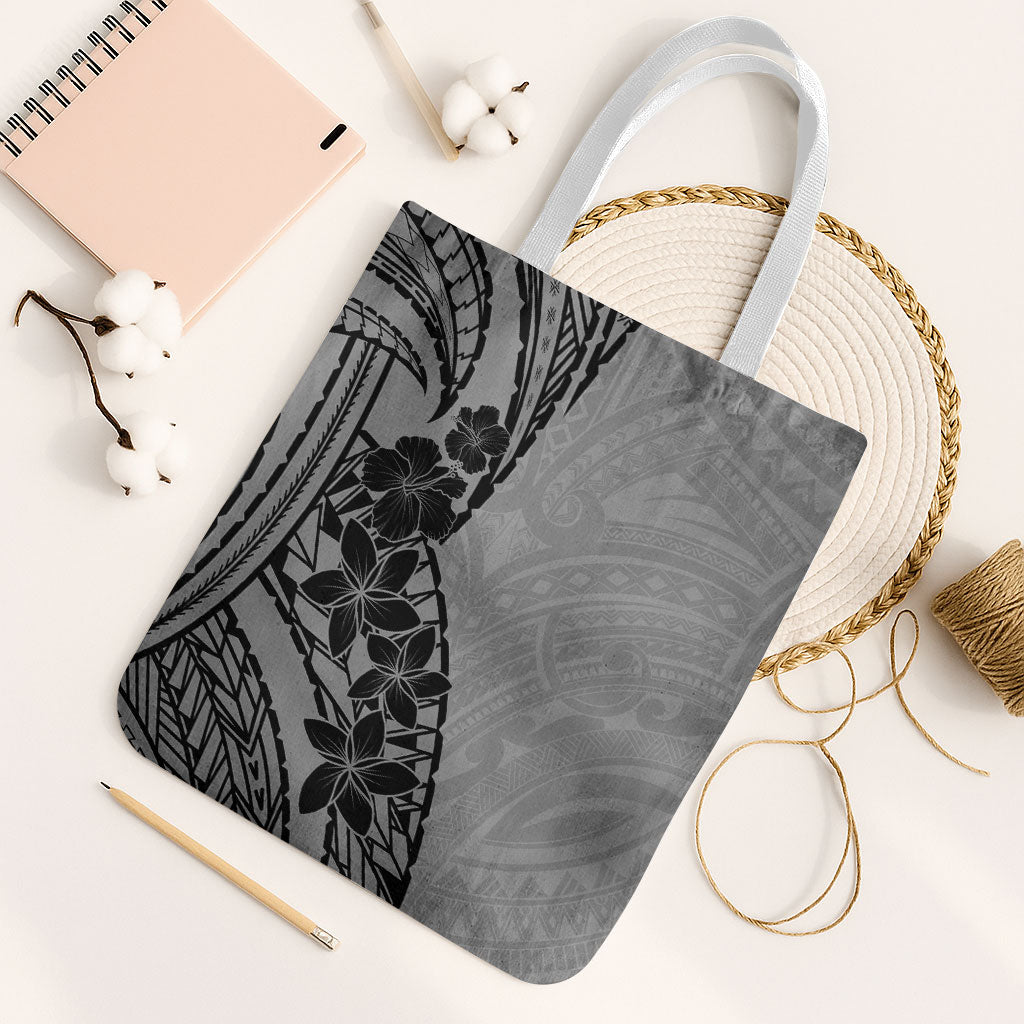 Black Gray Polynesia Tropical Flowers Tote Bag LT14 White Strap One Size Gray - Polynesian Pride