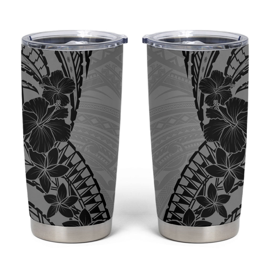 Black Gray Polynesia Tropical Flowers Tumbler Cup LT14 Gray - Polynesian Pride