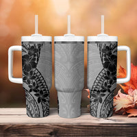 Black Gray Polynesia Tropical Flowers Tumbler With Handle LT14 - Polynesian Pride