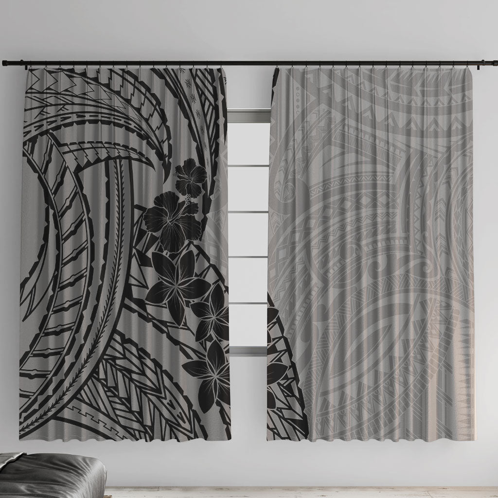 Black Gray Polynesia Tropical Flowers Window Curtain LT14 With Hooks Gray - Polynesian Pride