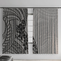 Black Gray Polynesia Tropical Flowers Window Curtain LT14 With Hooks Gray - Polynesian Pride