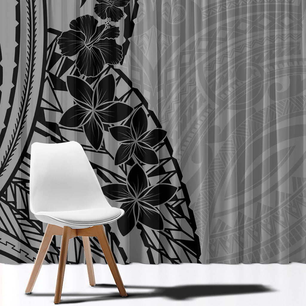 Black Gray Polynesia Tropical Flowers Window Curtain LT14 - Polynesian Pride