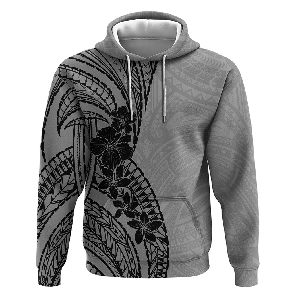 Black Gray Polynesia Tropical Flowers Zip Hoodie LT14 Pullover Hoodie Gray - Polynesian Pride