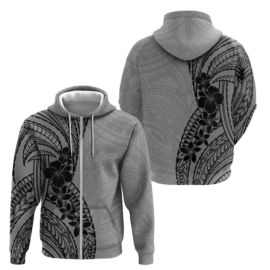 Black Gray Polynesia Tropical Flowers Zip Hoodie LT14 - Polynesian Pride