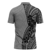 Black Gray Polynesia Tropical Flowers Zipper Polo Shirt LT14 - Polynesian Pride