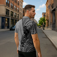 Black Gray Polynesia Tropical Flowers Zipper Polo Shirt LT14 - Polynesian Pride