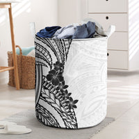 Black White Polynesia Tropical Flowers Laundry Basket LT14 White - Polynesian Pride