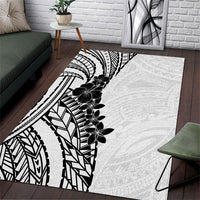 Black White Polynesia Tropical Flowers Area Rug LT14 White - Polynesian Pride