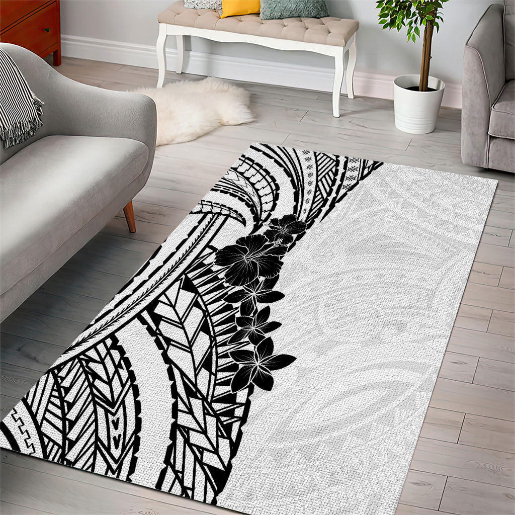 Black White Polynesia Tropical Flowers Area Rug LT14 - Polynesian Pride