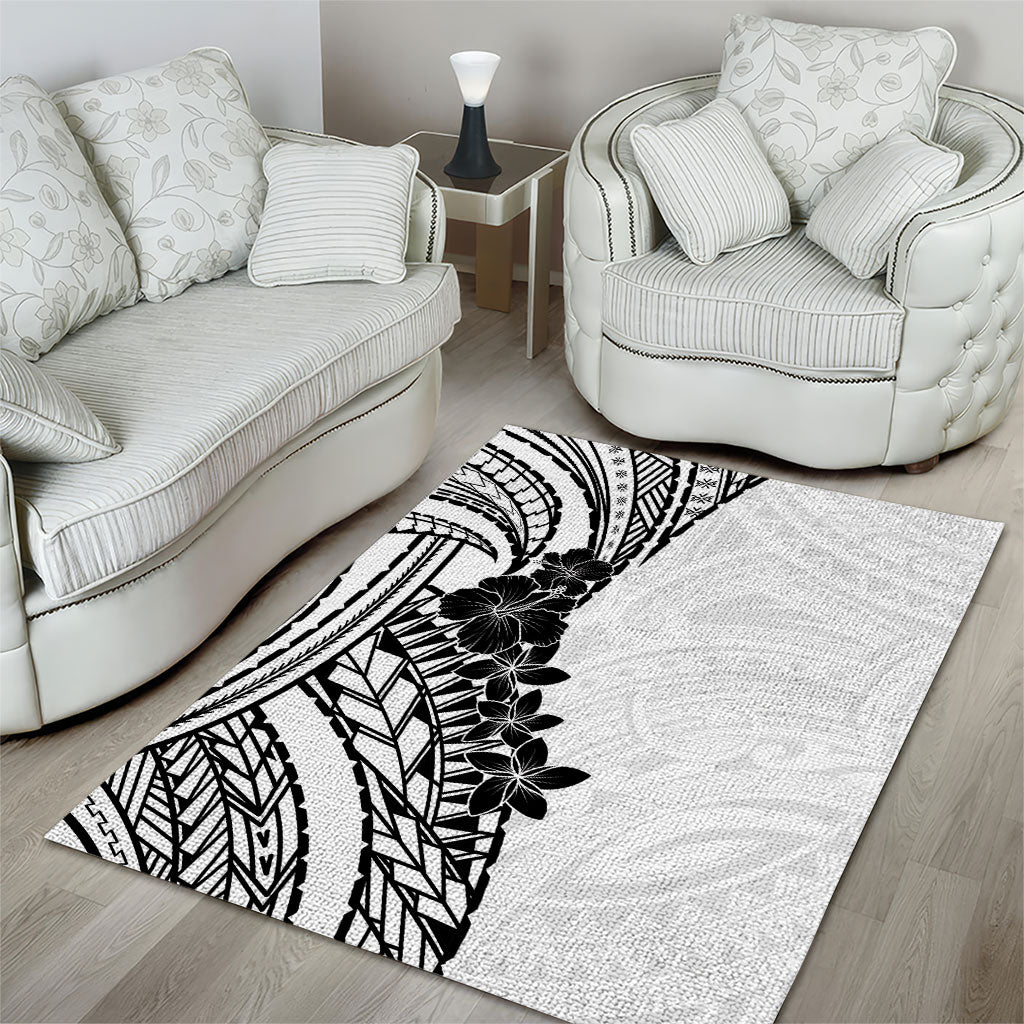 Black White Polynesia Tropical Flowers Area Rug LT14 - Polynesian Pride