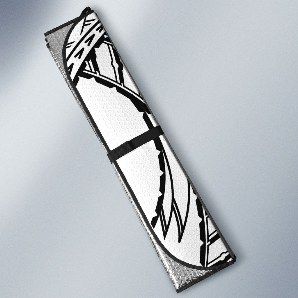 Black White Polynesia Tropical Flowers Auto Sun Shade LT14 - Polynesian Pride