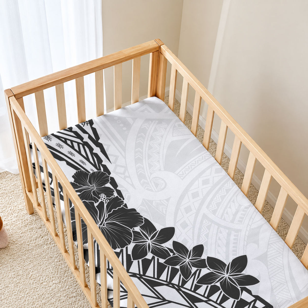 Black White Polynesia Tropical Flowers Baby Bed Cover LT14 - Polynesian Pride