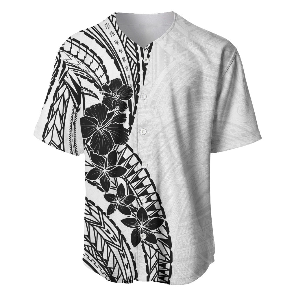Black White Polynesia Tropical Flowers Baseball Jersey
