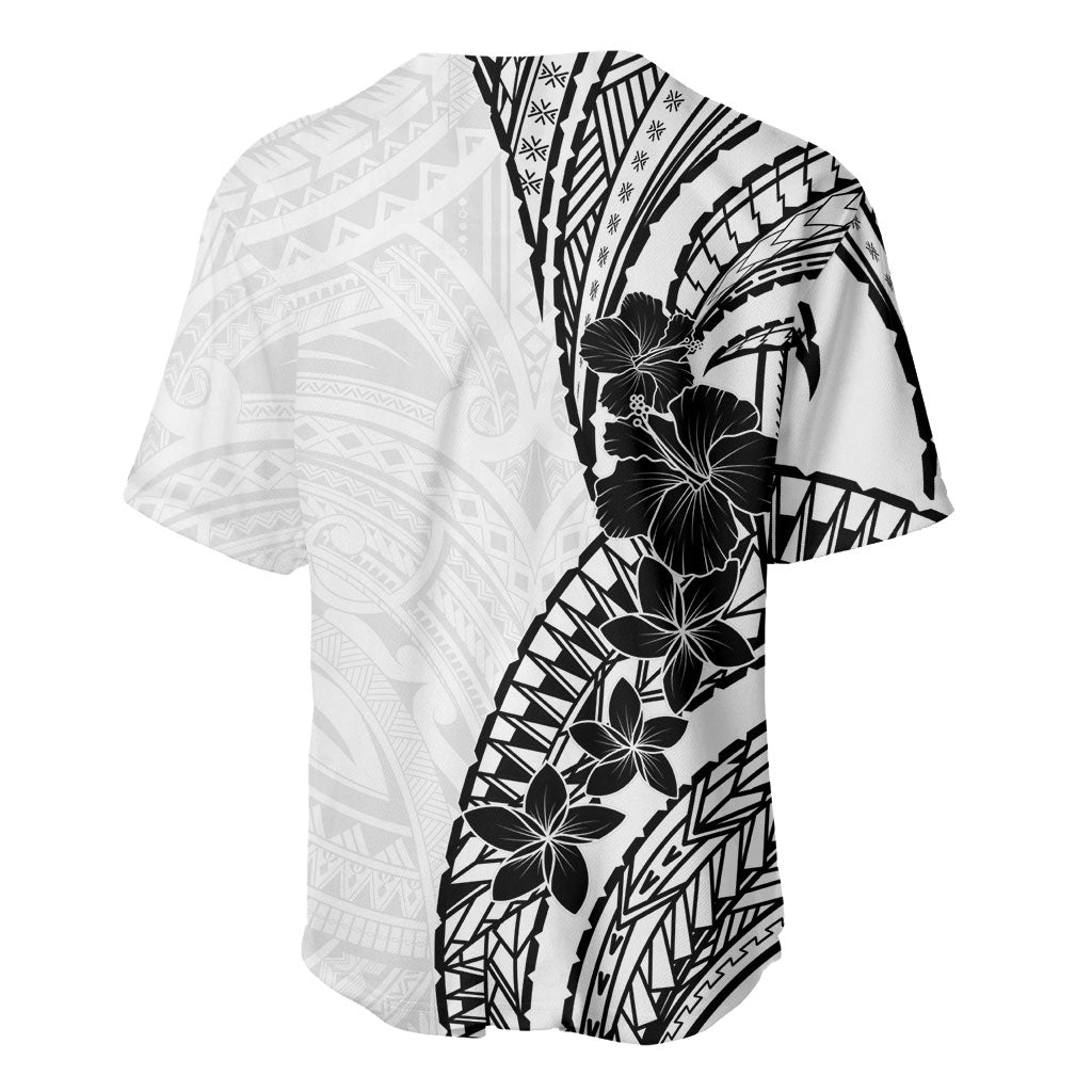 Black White Polynesia Tropical Flowers Baseball Jersey
