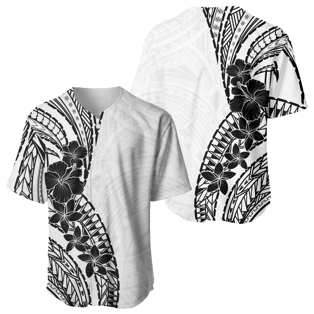 Black White Polynesia Tropical Flowers Baseball Jersey