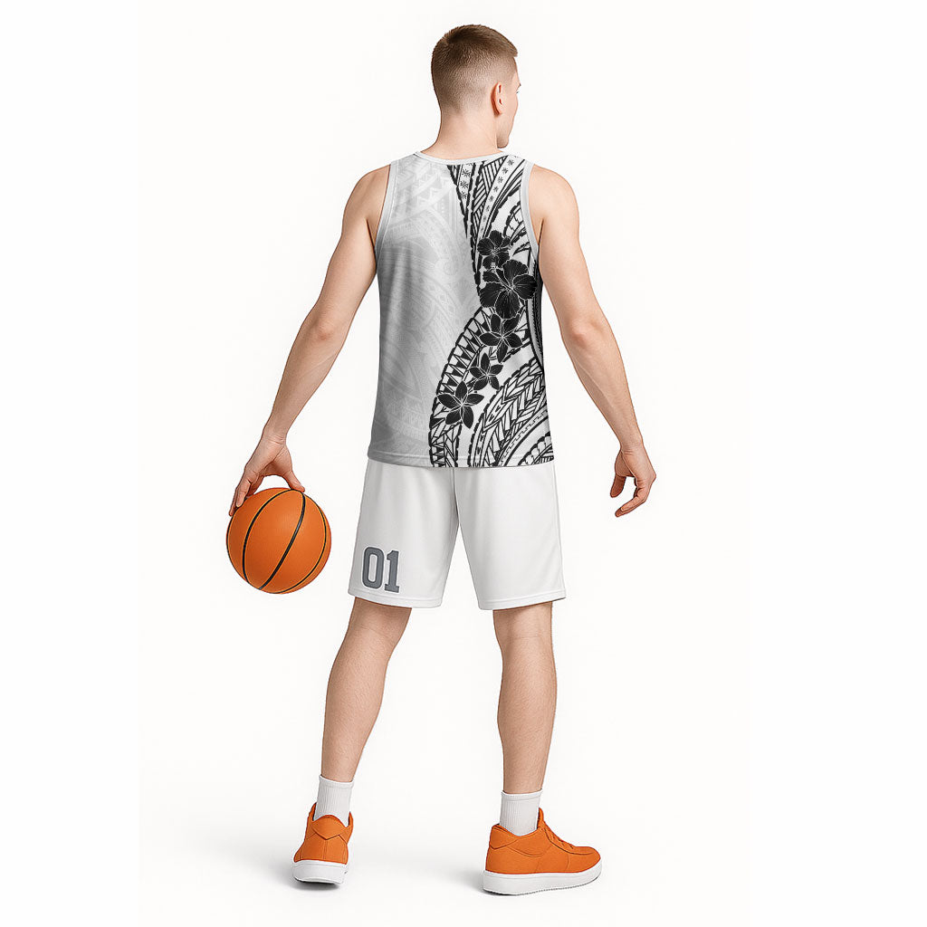 Black White Polynesia Tropical Flowers Basketball Jersey LT14 - Polynesian Pride