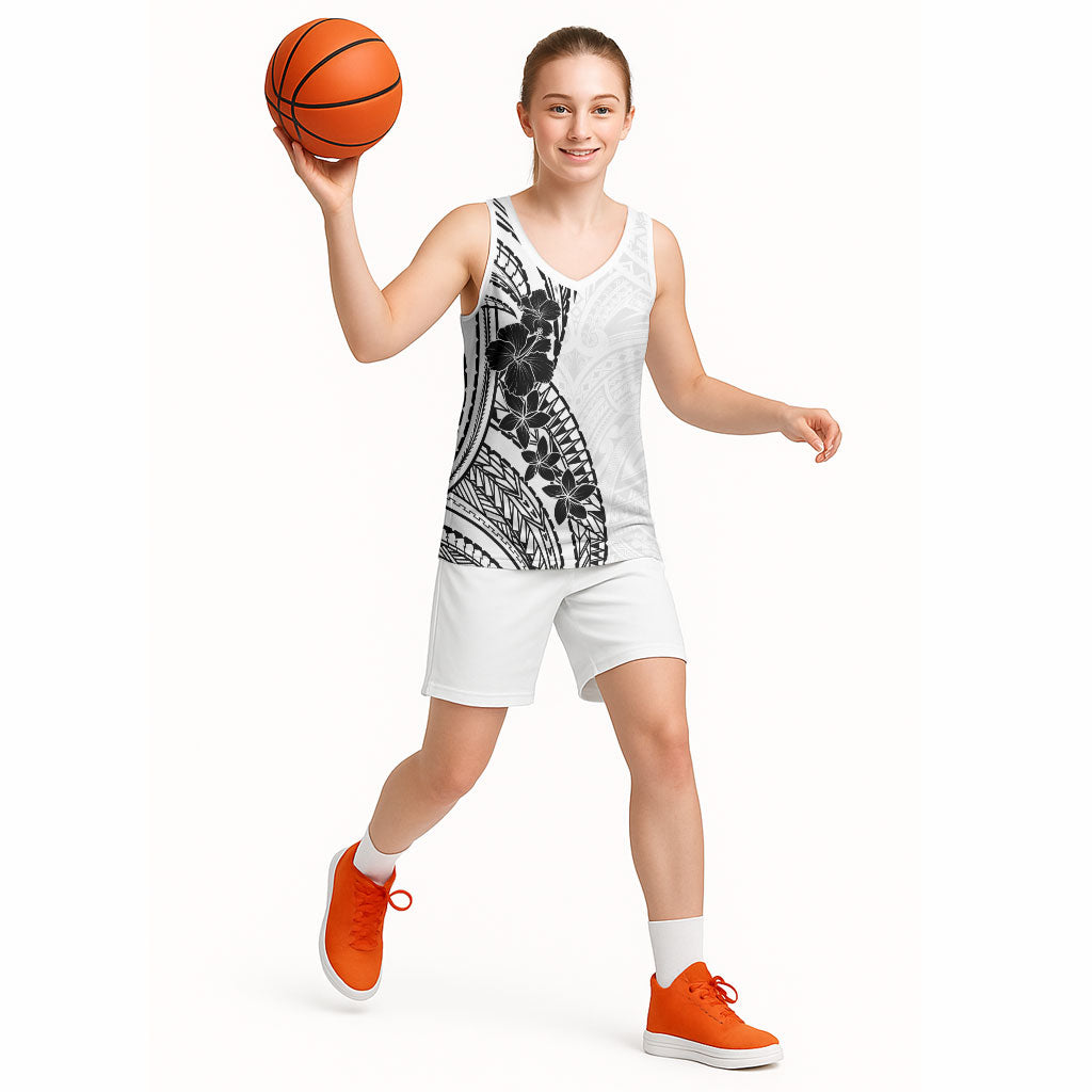 Black White Polynesia Tropical Flowers Basketball Jersey LT14 - Polynesian Pride