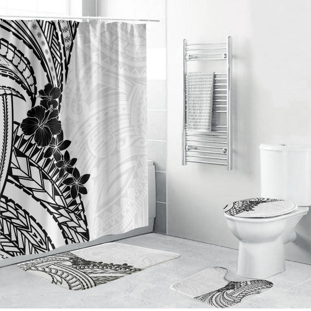 Black White Polynesia Tropical Flowers Bathroom Set