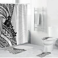 Black White Polynesia Tropical Flowers Bathroom Set